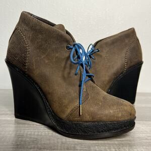 Rag & Bone Odval Brown Distressed Wedge Heel Booties Size 40/ US 10